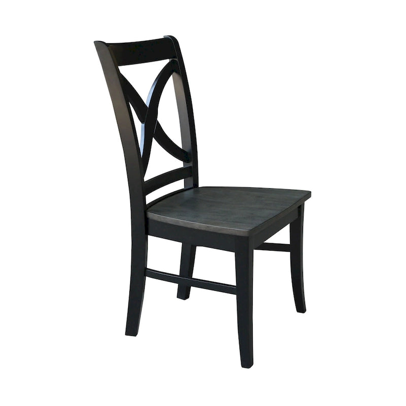 Sedia da pranzo con schienale a X Coal/Nero Lavato, legno massello, set da 2
