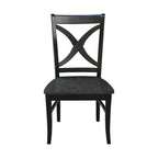 Sedia da pranzo con schienale a X Coal/Nero Lavato, legno massello, set da 2