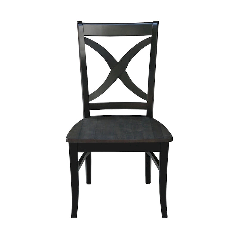 Sedia da pranzo con schienale a X Coal/Nero Lavato, legno massello, set da 2