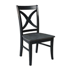 Sedia da pranzo con schienale a X Coal/Nero Lavato, legno massello, set da 2