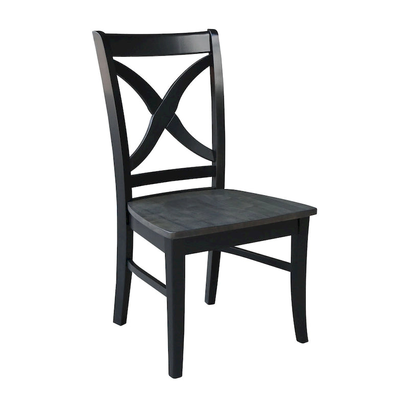 Sedia da pranzo con schienale a X Coal/Nero Lavato, legno massello, set da 2