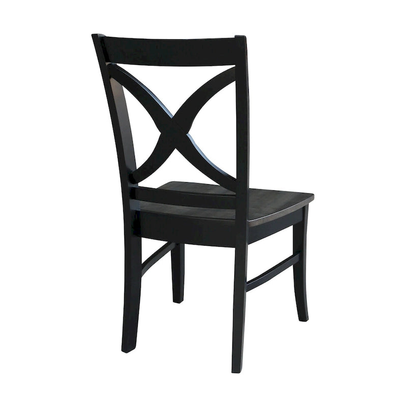 Sedia da pranzo con schienale a X Coal/Nero Lavato, legno massello, set da 2