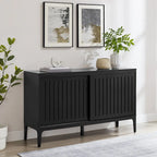 Madia Mid-Century con ante scorrevoli nero opaco e marrone scuro