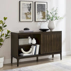 Madia Mid-Century con ante scorrevoli nero opaco e marrone scuro
