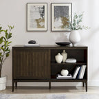 Madia Mid-Century con ante scorrevoli nero opaco e marrone scuro