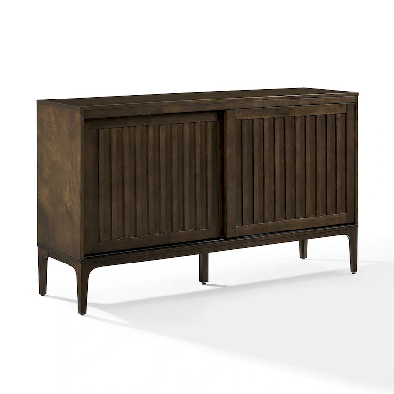 Madia Mid-Century con ante scorrevoli nero opaco e marrone scuro