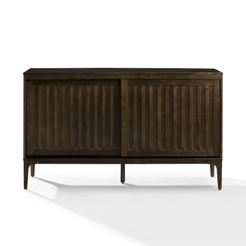 Madia Mid-Century con ante scorrevoli nero opaco e marrone scuro