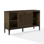 Madia Mid-Century con ante scorrevoli nero opaco e marrone scuro