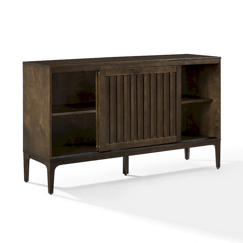 Madia Mid-Century con ante scorrevoli nero opaco e marrone scuro