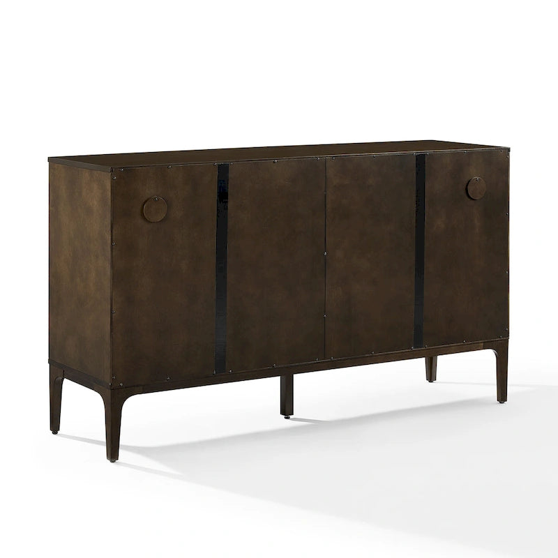 Madia Mid-Century con ante scorrevoli nero opaco e marrone scuro