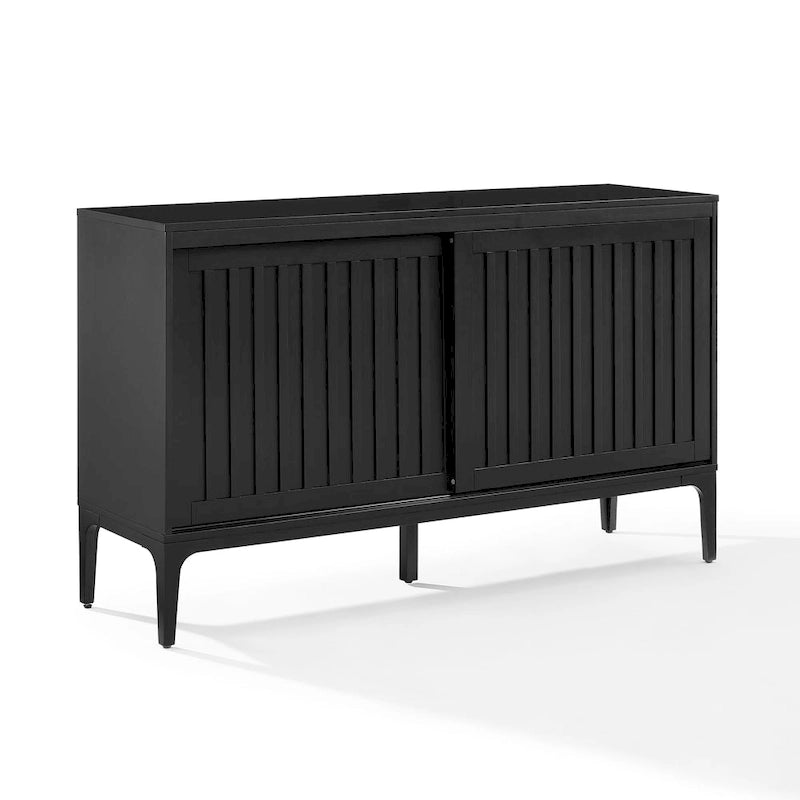 Madia Mid-Century con ante scorrevoli nero opaco e marrone scuro