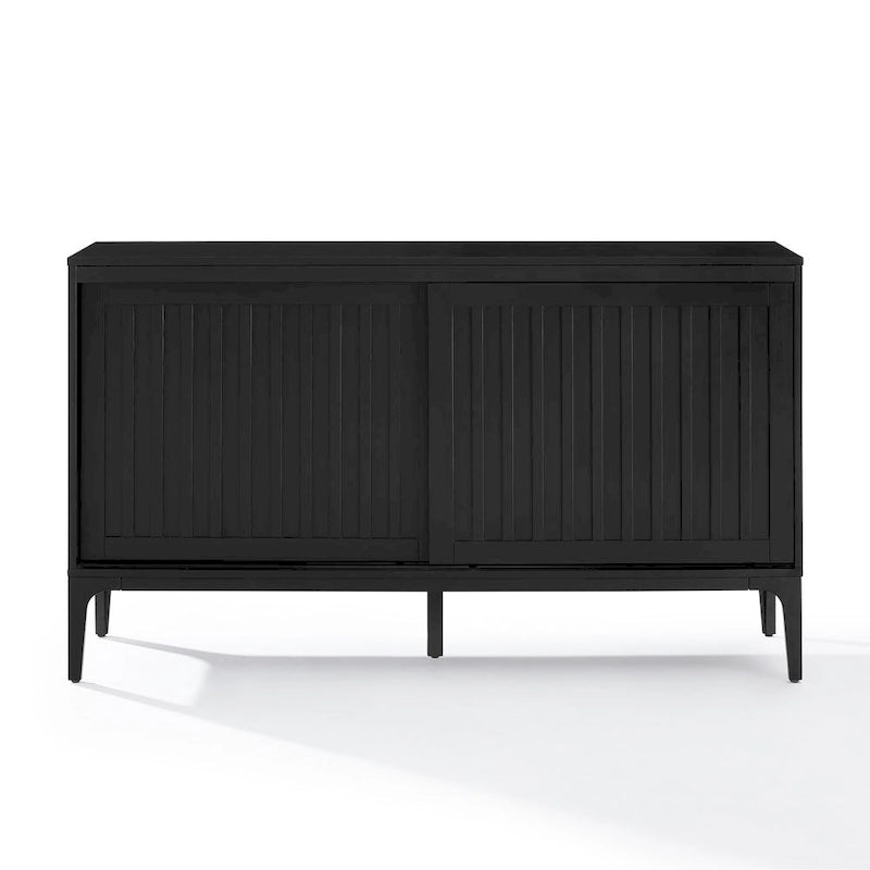 Madia Mid-Century con ante scorrevoli nero opaco e marrone scuro