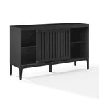 Madia Mid-Century con ante scorrevoli nero opaco e marrone scuro
