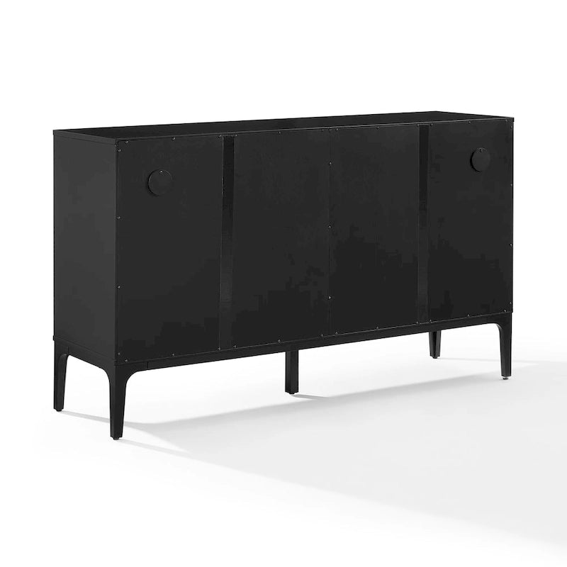 Madia Mid-Century con ante scorrevoli nero opaco e marrone scuro