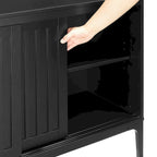 Madia Mid-Century con ante scorrevoli nero opaco e marrone scuro