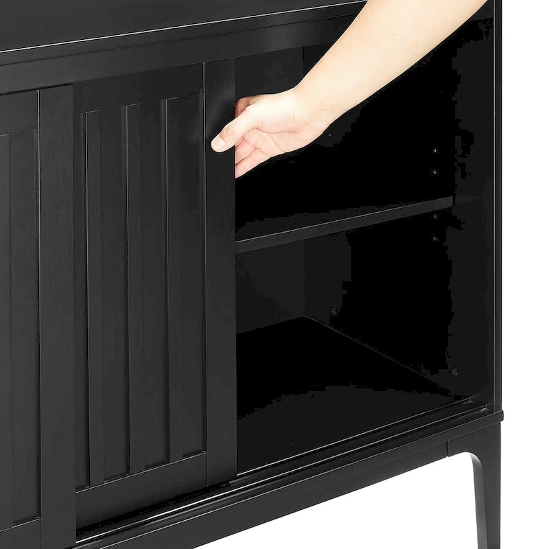 Madia Mid-Century con ante scorrevoli nero opaco e marrone scuro