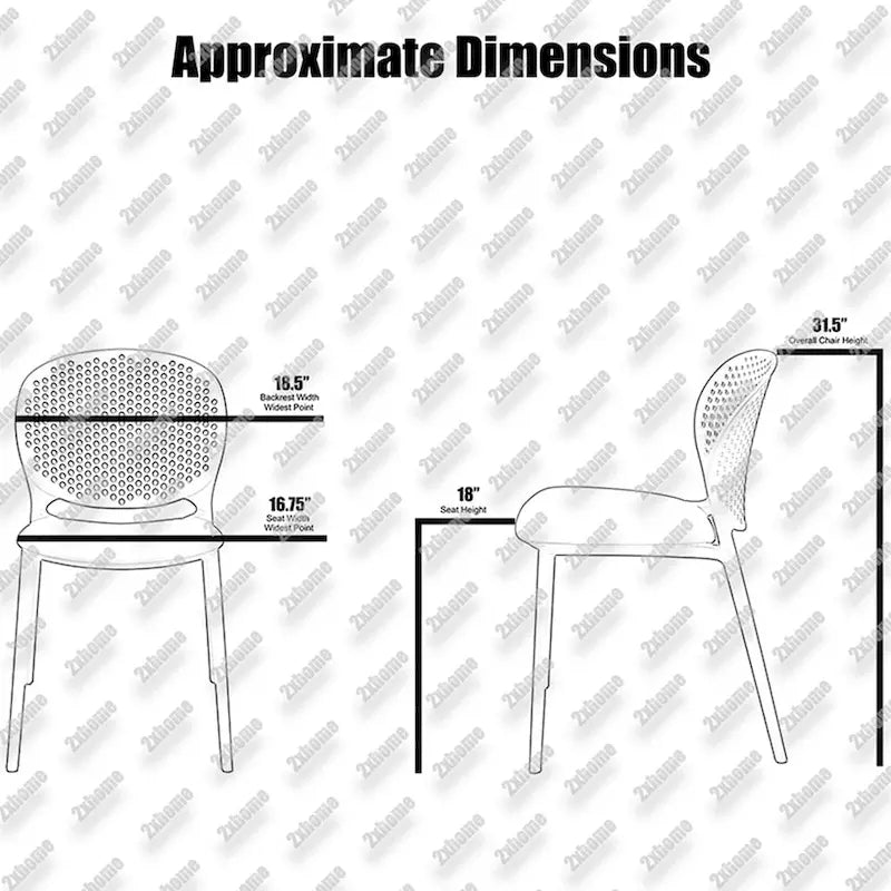 Sedia da pranzo in plastica impilabile senza braccioli, opaca, per interni/esterni, set da 2