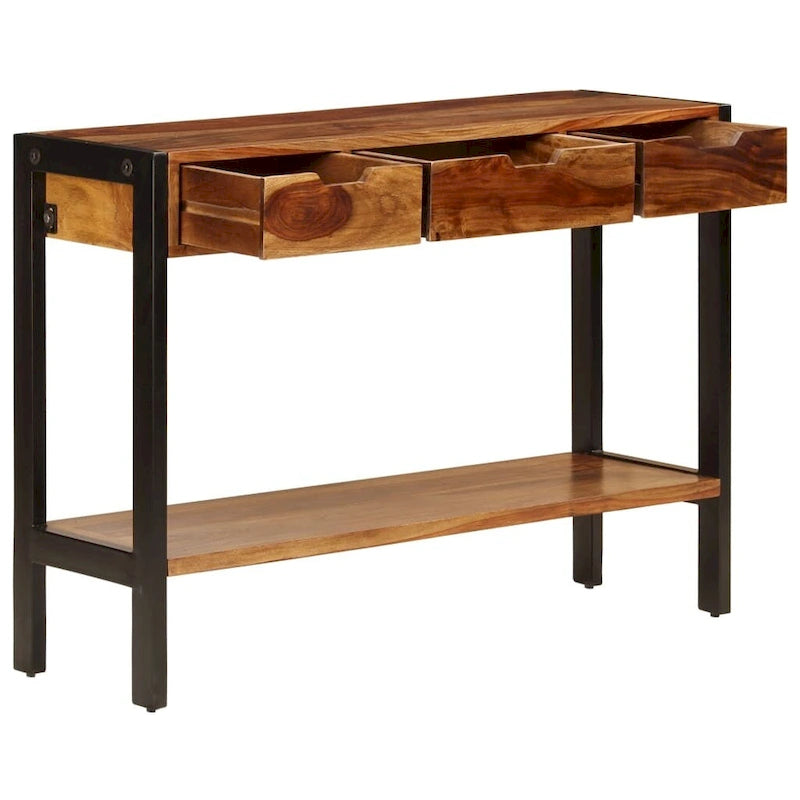 Credenza in legno di Sheesham marrone con 3 cassetti, per 1 persona