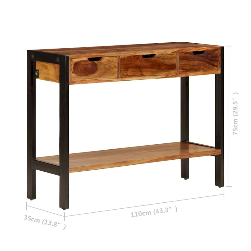 Credenza in legno di Sheesham marrone con 3 cassetti, per 1 persona