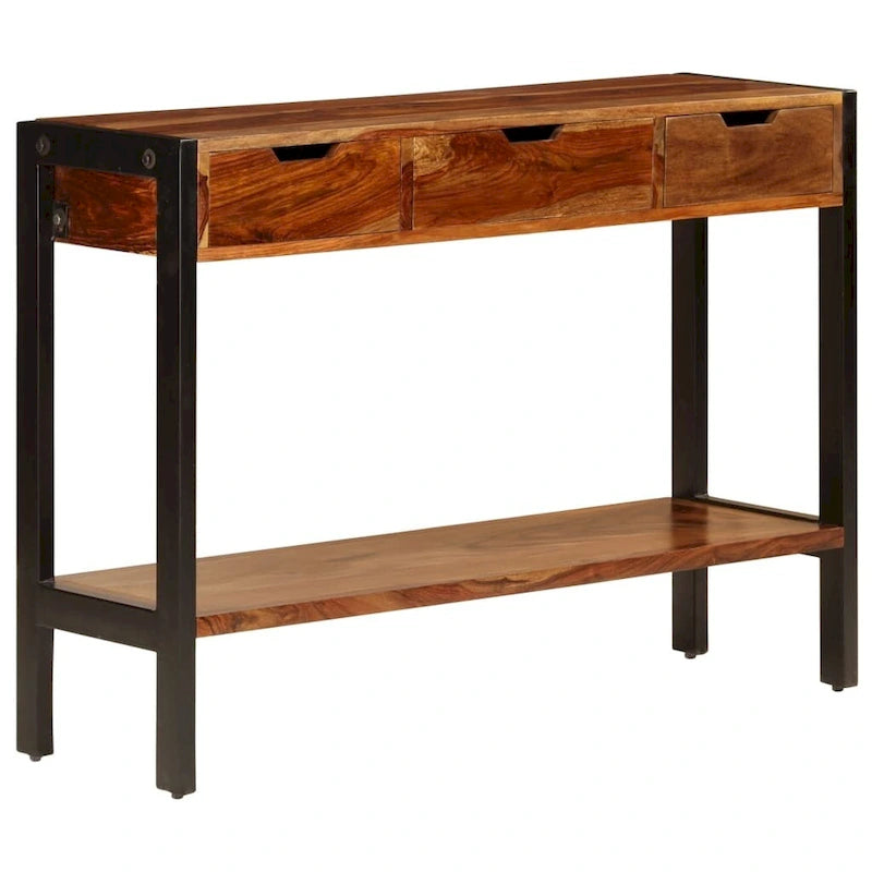 Credenza in legno di Sheesham marrone con 3 cassetti, per 1 persona