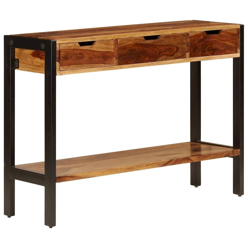 Credenza in legno di Sheesham marrone con 3 cassetti, per 1 persona