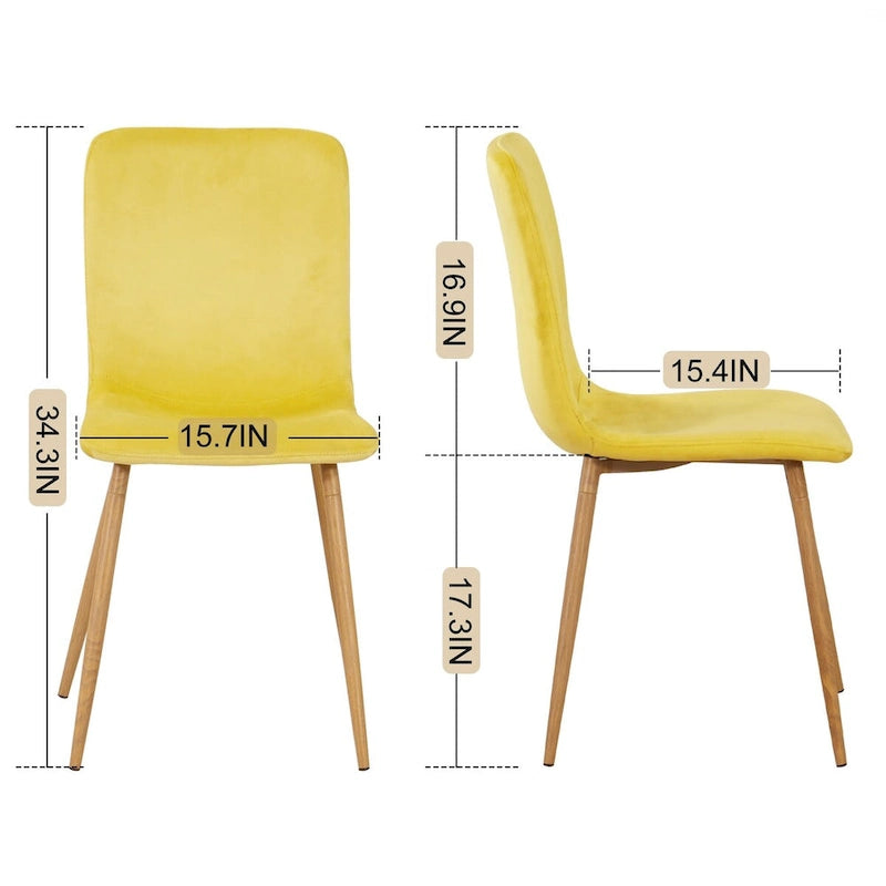 Sedia da Pranzo in Velluto Giallo, Stile Senza Braccioli Mid-Century, Set da 2