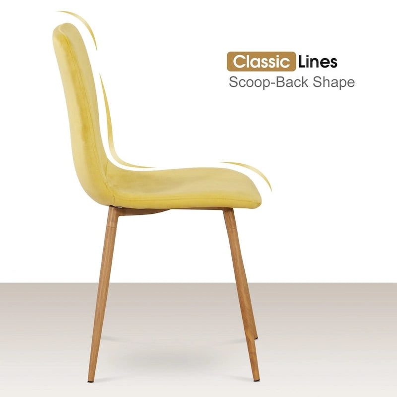 Sedia da Pranzo in Velluto Giallo, Stile Senza Braccioli Mid-Century, Set da 2