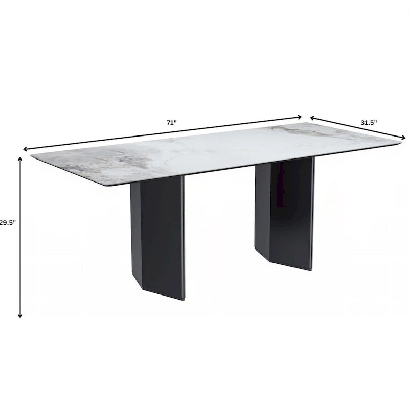 Tavolo da Pranzo Rettangolare, Piano in Vetro o Pietra Sinterizzata, Base in Acciaio, Posti a Sedere 4–6