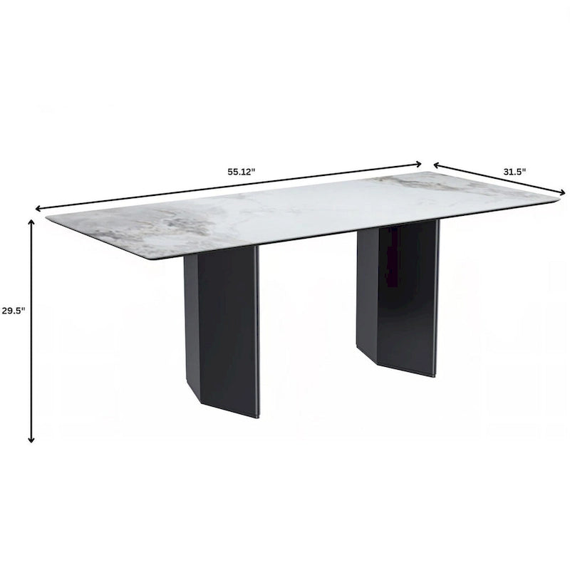 Tavolo da Pranzo Rettangolare, Piano in Vetro o Pietra Sinterizzata, Base in Acciaio, Posti a Sedere 4–6
