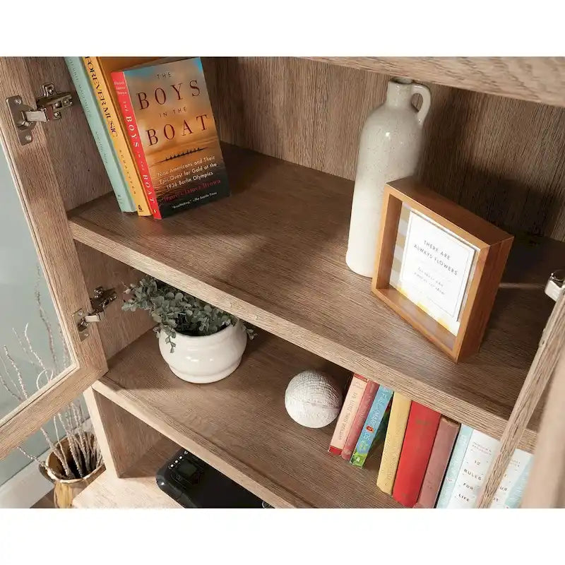 Credenza libreria in rovere carbone con ante in vetro, utente singolo
