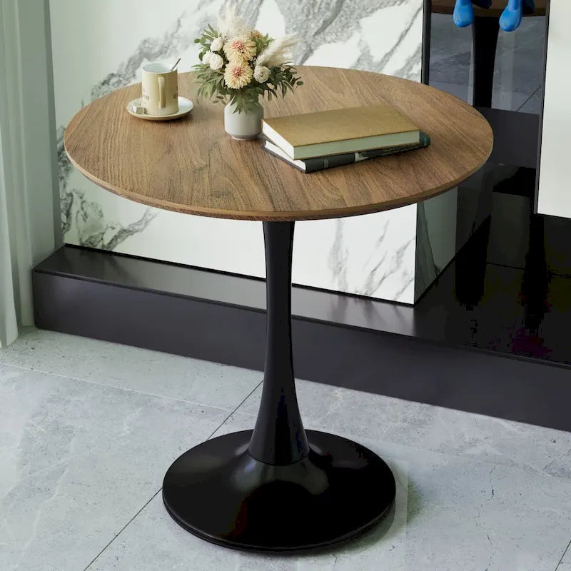 Tavolo rotondo Tulip, noce+nero / bianco / nero, base a piedistallo, 2–4 posti a sedere