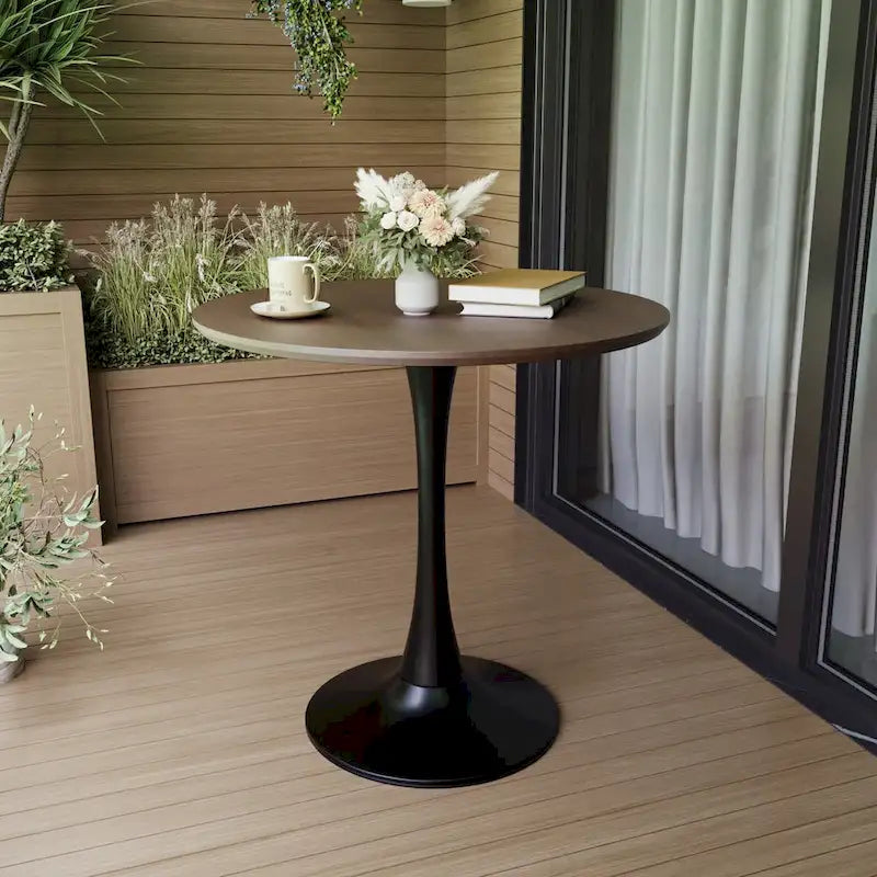 Tavolo rotondo Tulip, noce+nero / bianco / nero, base a piedistallo, 2–4 posti a sedere