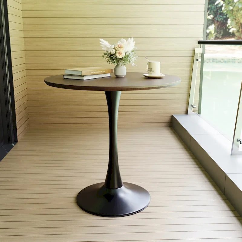 Tavolo rotondo Tulip, noce+nero / bianco / nero, base a piedistallo, 2–4 posti a sedere