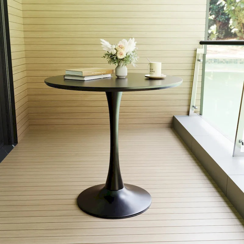 Tavolo rotondo Tulip, noce+nero / bianco / nero, base a piedistallo, 2–4 posti a sedere