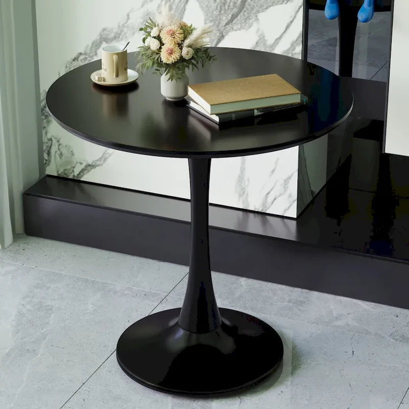 Tavolo rotondo Tulip, noce+nero / bianco / nero, base a piedistallo, 2–4 posti a sedere