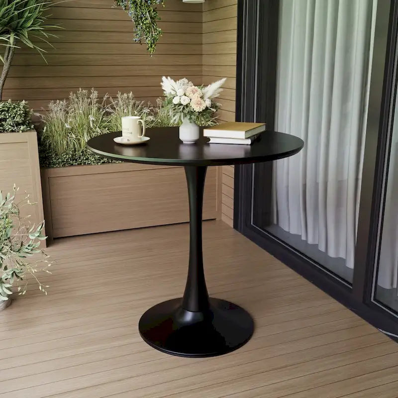 Tavolo rotondo Tulip, noce+nero / bianco / nero, base a piedistallo, 2–4 posti a sedere