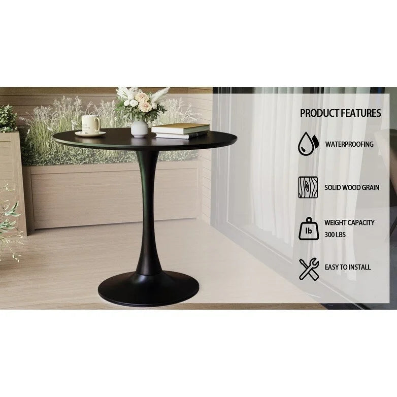 Tavolo rotondo Tulip, noce+nero / bianco / nero, base a piedistallo, 2–4 posti a sedere
