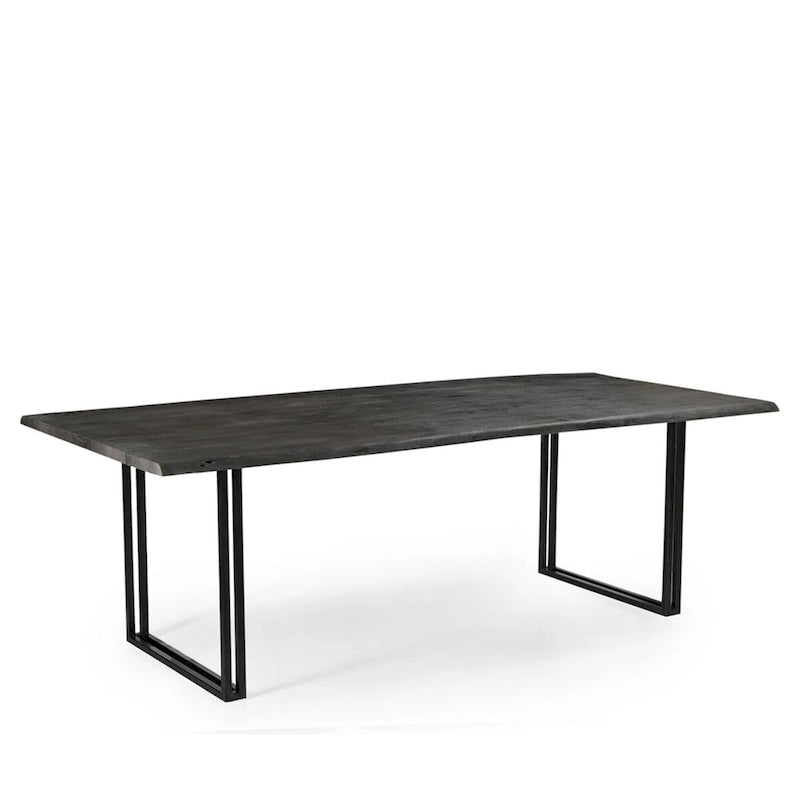 Tavolo da Pranzo in Legno di Acacia Grigio, Gambe in Ferro Nero, 6–8 Posti