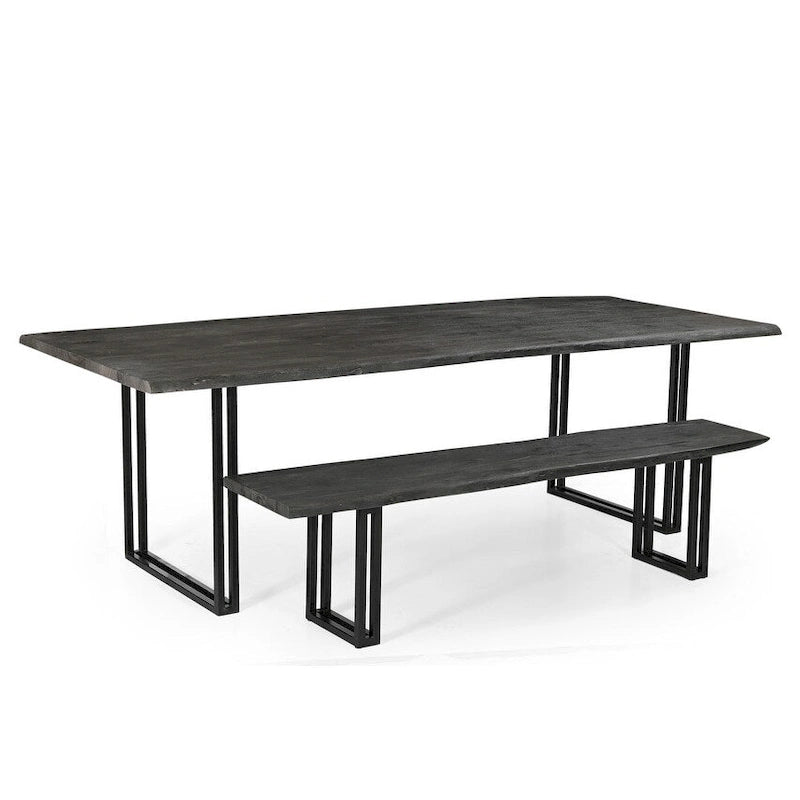 Tavolo da Pranzo in Legno di Acacia Grigio, Gambe in Ferro Nero, 6–8 Posti