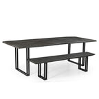 Tavolo da Pranzo in Legno di Acacia Grigio, Gambe in Ferro Nero, 6–8 Posti