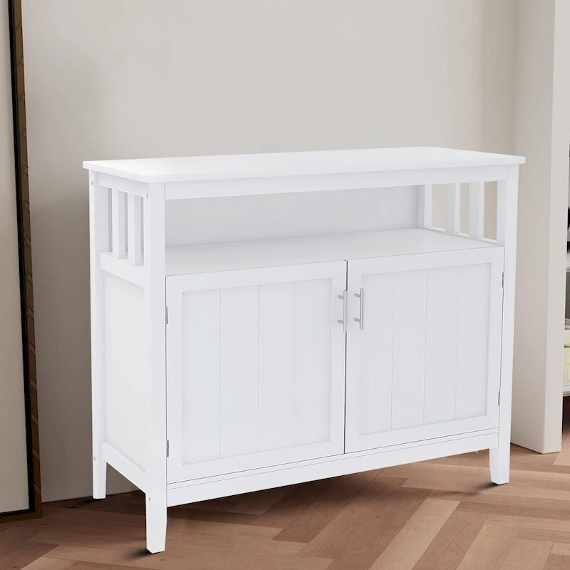 Credenza in MDF Bianca/Marrone, 1 Anta + Vano a Giorno, Montaggio da 1 Persona