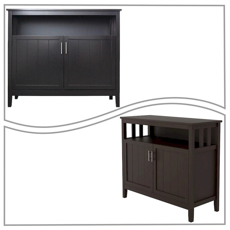Credenza in MDF Bianca/Marrone, 1 Anta + Vano a Giorno, Montaggio da 1 Persona