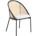 Sedia da pranzo in vinile con schienale in vimini – Grigio chiaro / Verde oliva / Crema / Tortora / Antracite, 1 posto