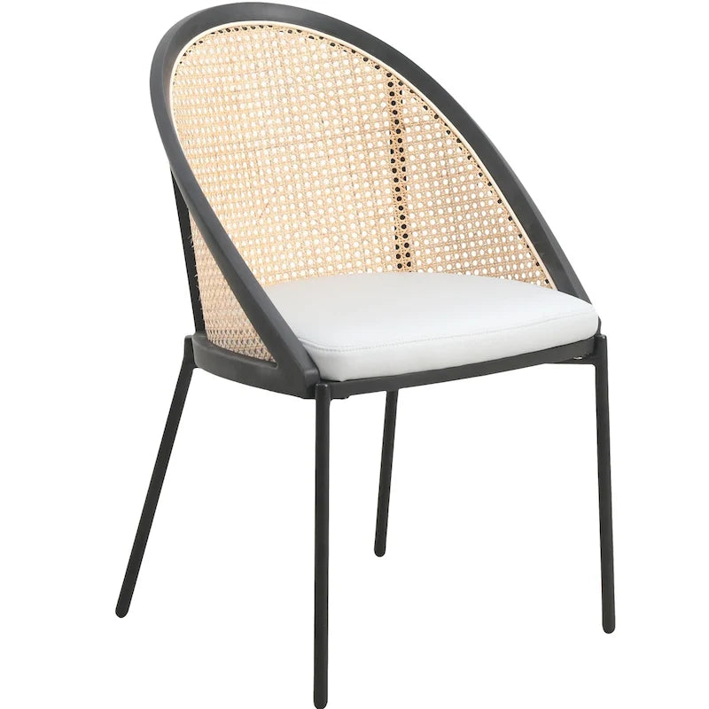 Sedia da pranzo in vinile con schienale in vimini – Grigio chiaro / Verde oliva / Crema / Tortora / Antracite, 1 posto