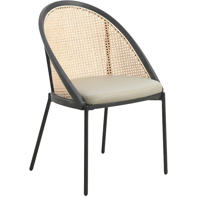 Sedia da pranzo in vinile con schienale in vimini – Grigio chiaro / Verde oliva / Crema / Tortora / Antracite, 1 posto
