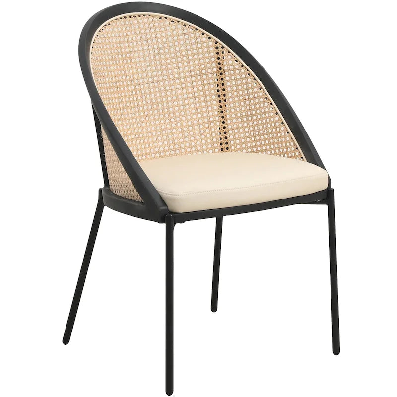 Sedia da pranzo in vinile con schienale in vimini – Grigio chiaro / Verde oliva / Crema / Tortora / Antracite, 1 posto