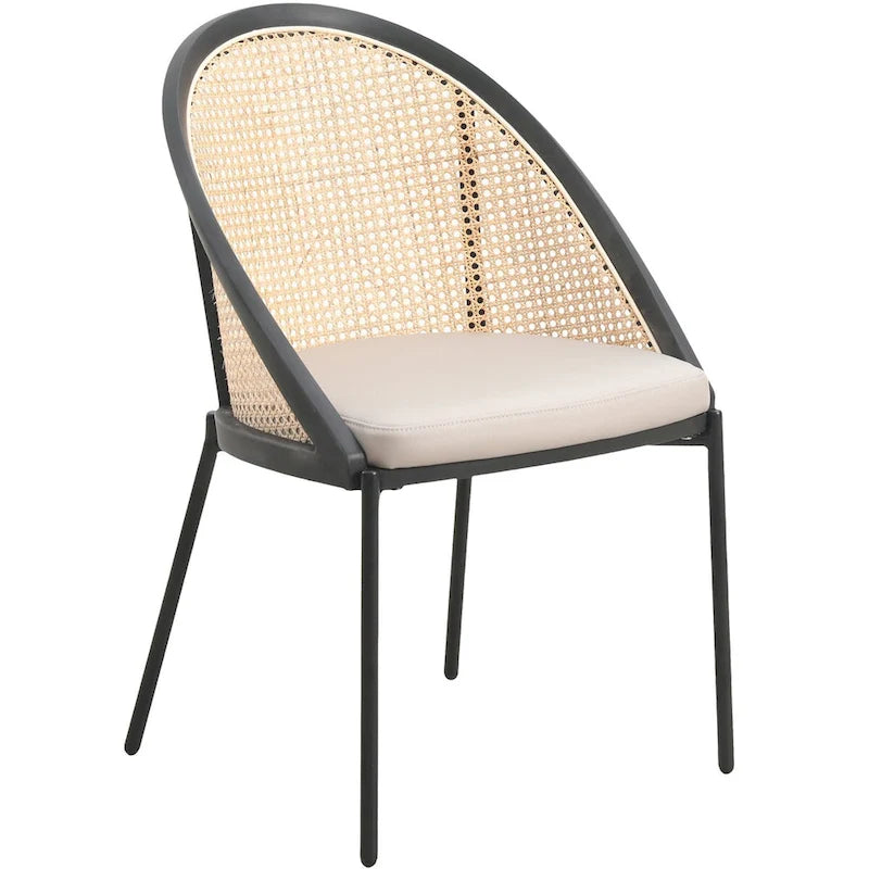 Sedia da pranzo in vinile con schienale in vimini – Grigio chiaro / Verde oliva / Crema / Tortora / Antracite, 1 posto