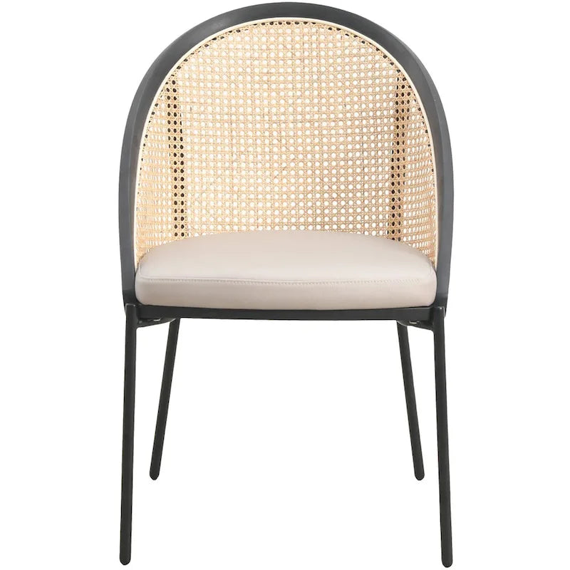 Sedia da pranzo in vinile con schienale in vimini – Grigio chiaro / Verde oliva / Crema / Tortora / Antracite, 1 posto