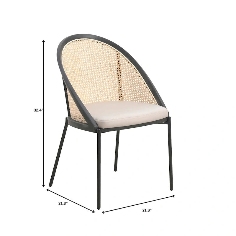 Sedia da pranzo in vinile con schienale in vimini – Grigio chiaro / Verde oliva / Crema / Tortora / Antracite, 1 posto