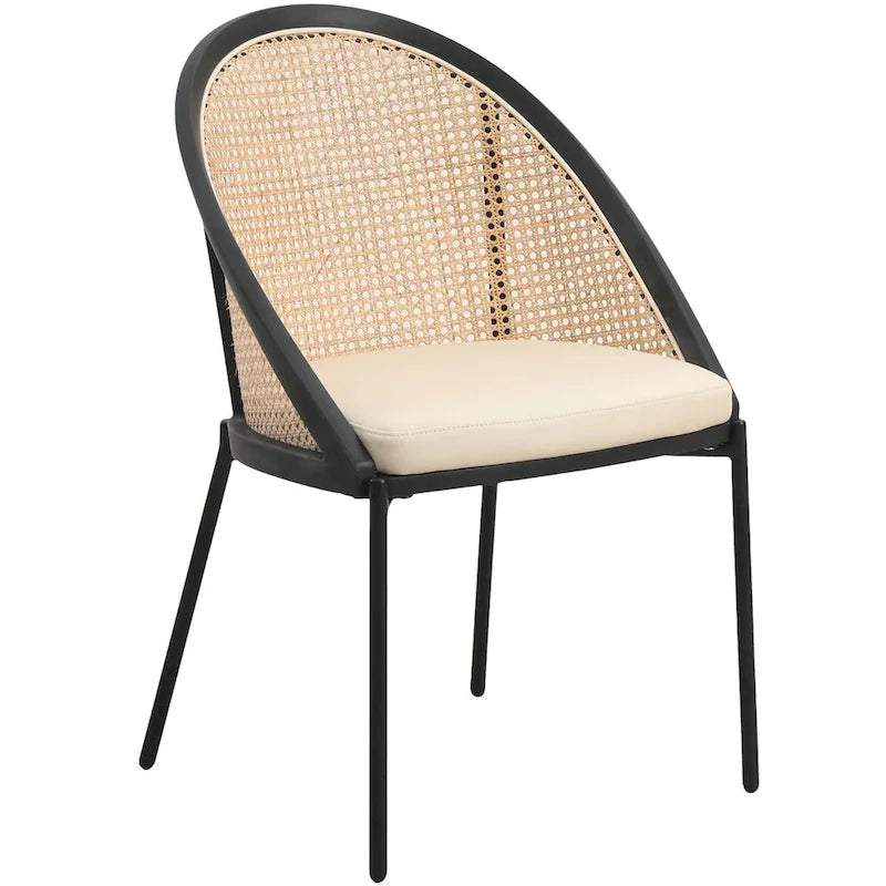 Sedia da pranzo in vinile con schienale in vimini – Grigio chiaro / Verde oliva / Crema / Tortora / Antracite, 1 posto